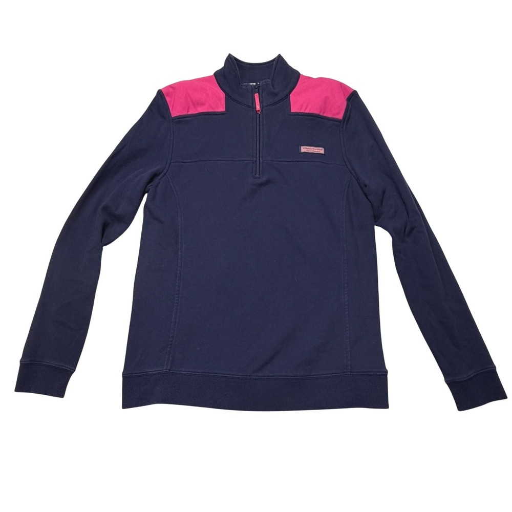 Vineyard Vines Quarter Zip Pullover Womens Small‎ Navy Pink Colorblock Preppy